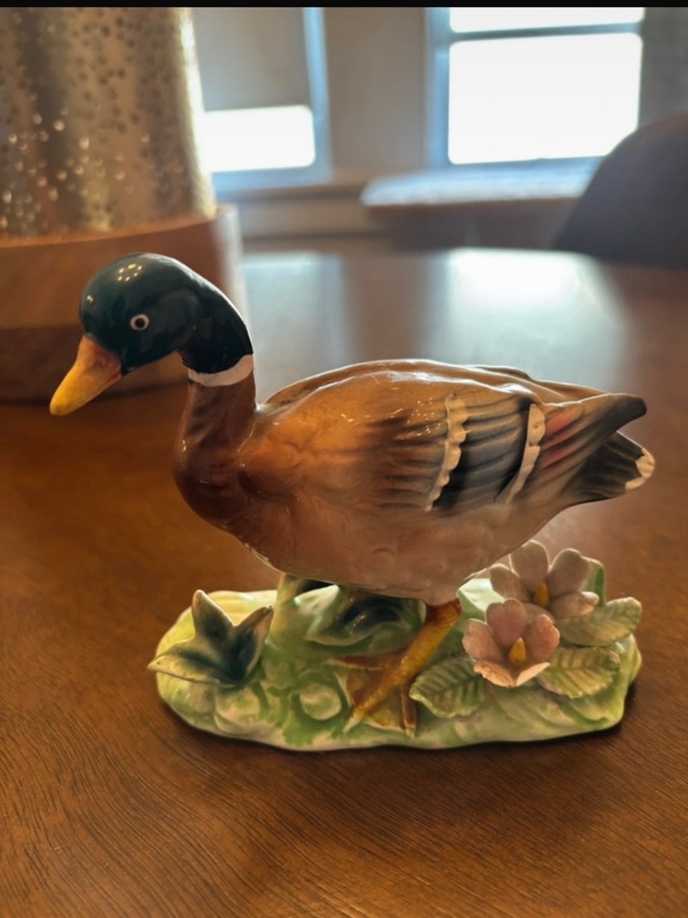 Hand-Painted Ceramic Mallard Duck Figurine in Green and Brown